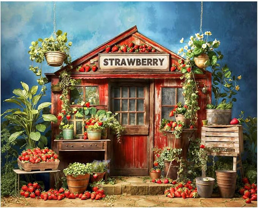 Kate 10x8ft Red Strawberry Backdrops for Photography Summer Fruit Shop Background Strawberry Wood House Backgrounds Sweet Baby Birthday Party Decoration Studio Backdrop