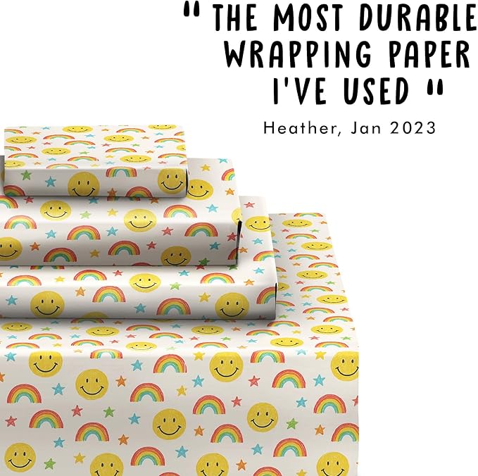 CENTRAL 23 Rainbow Wrapping Paper - 6 Sheets Colorful Gift Wrap For Kids Boys Girls Friends - Birthday Christmas Party - Fun Happy Face Smiley Stars Pastel - Comes With Tags