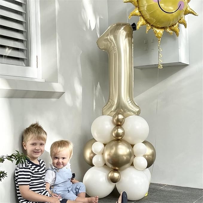Champagne Gold Number 1 Balloons, 40 In Large Light Gold Number 1 Foil Helium Balloons for Girls Women, Self Inflating Number Balloons 0-9 for Men Boys 1st 10th Birthday Anniversary Party Decoration