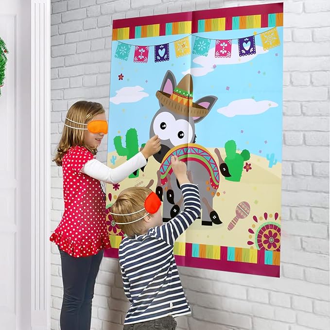 PARTYLOUD Mexican Party Games, Pin Tail on The Donkey, Mexican Fiesta Party Games Classroom Toddlers Preschool Party Supplies Favors for Boys Girls Adults