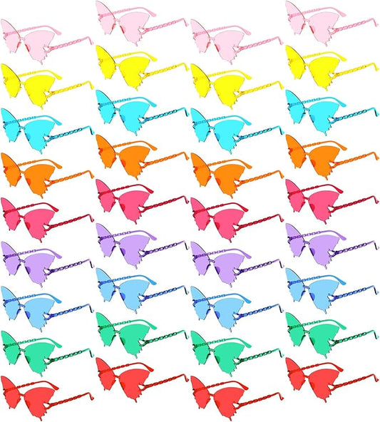 Pibupibu 36 Pcs Rimless Heart/Star/Butterfly/Flame/Cateye Party Sunglasses Bulk for Women Men, Fun Bachelor Party Glasses