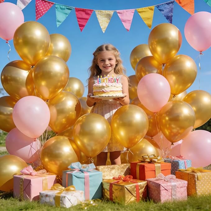 110pcs Metallic Gold Balloons, Metallic Gold Latex Balloons 12 inch, Gold Balloon for Birthday Party Baby Shower Wedding(with 2 Ribbons).