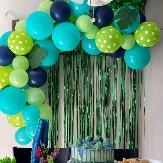 Paready Green and Blue Balloons, 60 Pcs 12 Inch Navy Teal Blue Dark Green Latex Balloons, Teal Yellow Light Green Confetti Balloon for Jungle Dinosaur Birthday Party Baby Shower Decorations
