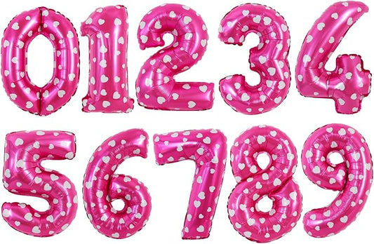 TONIFUL Balloons 16 Inch Pink polka dot 0-9 Number Mylar Foil Balloons Custom digitalal Balloons for 2026 New Year Eve Birthday Party Engagement Graduations Anniversary Baby Shower