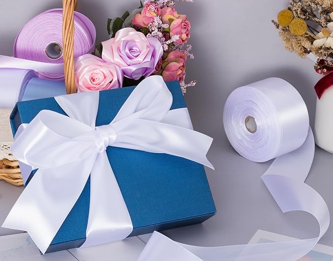 YASEO 2 Inch White Solid Satin Ribbon, 50 Yards Craft Fabric Ribbon for Gift Wrapping Floral Bouquets Wedding Party Decoration
