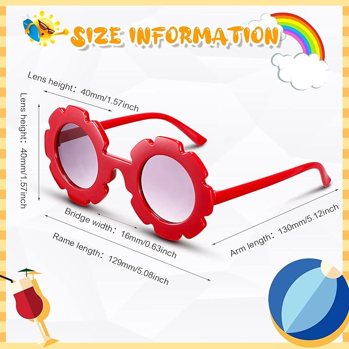 24 Pairs Flower Sunglasses Bulk Round Cute Flower Shaped Glasses Groovy Sunglasses Beach Eyewear Party Favors
