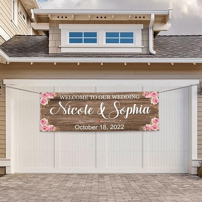 Personalized Wedding Congratulations Banners and Signs Customize Outdoor with Name Photo Date Custom Wedding Welcome Sign for Reception Party Ceremony 6'x3'