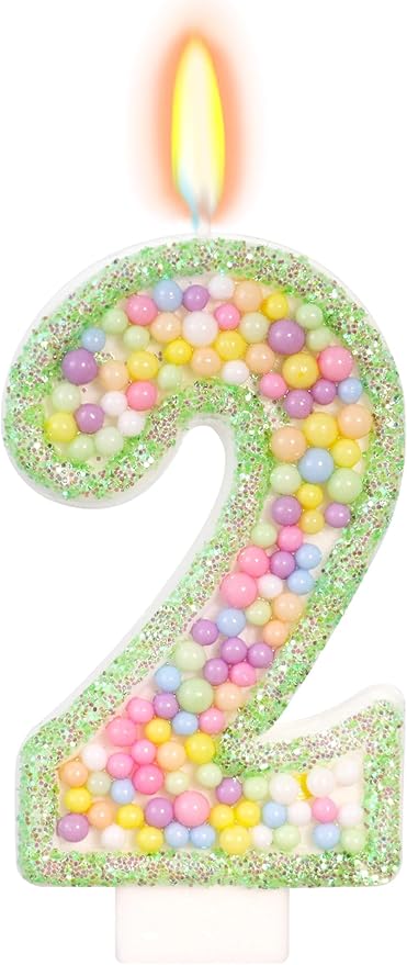 Birthday Candles - Number 2 Candle, Colorful Macaron Candles for Boys/Girls, Green Cake Decorations, Dinosaur Themed Party Supplies