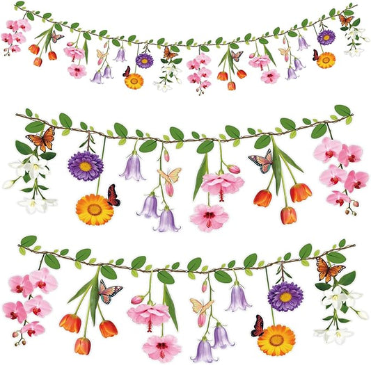 2PCS Flower Banner Reusable Wildflower Garland Floral for Spring Party Enchanted GardenTheme Picnic Wedding Baby Shower Birthday Tea Party Supplies Home Decorations (Pink-Smaller)