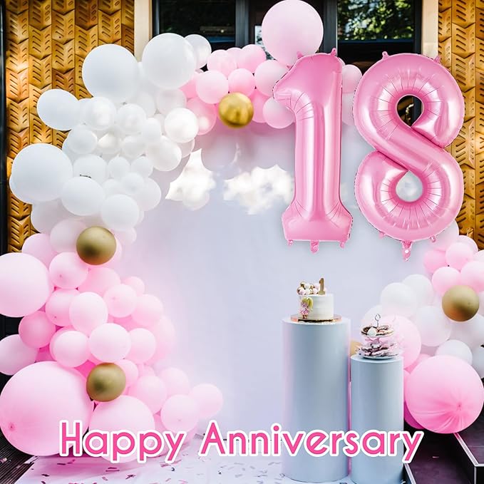 Pink Number 18 Balloon, 40 Inch Big Large Foil Helium Number Balloons, Giant Mylar Number 18 Balloons for 18 Years Old Birthday Party Decorations Supplies Anniversary