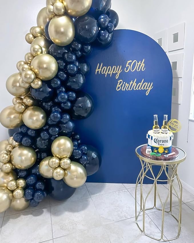 Blue and Gold Balloon Arch Kit, ADOINBY 144Pcs Navy Blue Metallic Gold Latex Balloon Garland kit, 18 12 10 5 Inch Different Size Balloons for Graduation Birthday Anniversary Party Decorations