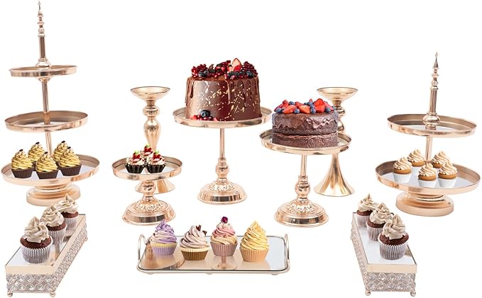 Set of 10 Pieces Metal Cake Stands, Round Cake Stands, Square Candy Fruite Display Plate, Cupcake Serving Tower, for Tea Party, Birthday, Wedding, Anniversary, Celebration, Home Decor