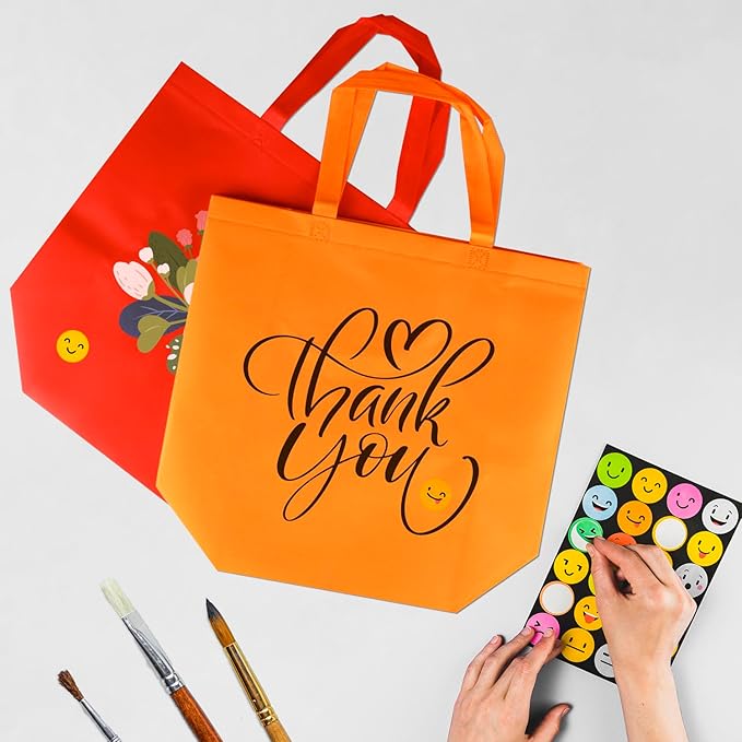 SPERPAND 30 Pcs Large Goodie Bags with Tissues - 15.7" Reusable Non Woven Treat Tote Gift Bag with Handles for Kids Birthday, Holiday Gift Bag, Baby Shower, Rainbow Party Favor Bags