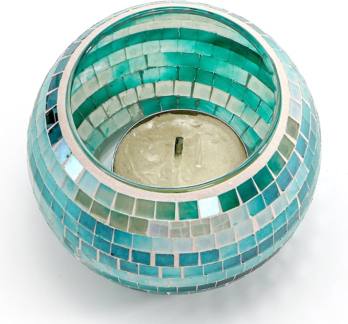 SOUJOY 6 Pack Votive Candle Holder, Handmade Mosaic Glass Tealight Holders, Diwali Decorative Scented Candle Bowl for Valentine, Party, Christmas Table Centerpiece Decor