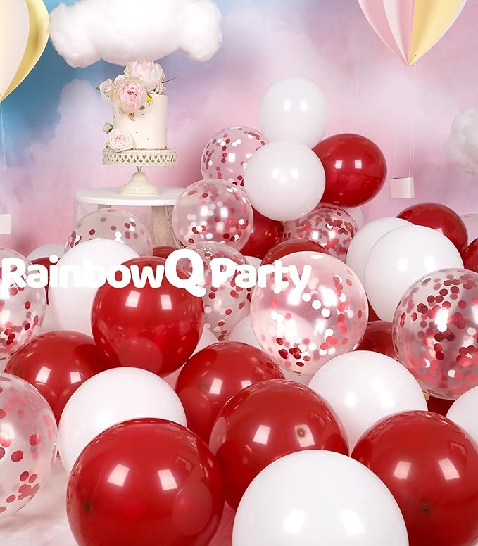 Metallic Shiny Red and White Balloons 12 Inch 67PCS Red White Confetti Balloons Latex Helium Balloon Set for Graduation Wedding Birthday Party Decorations