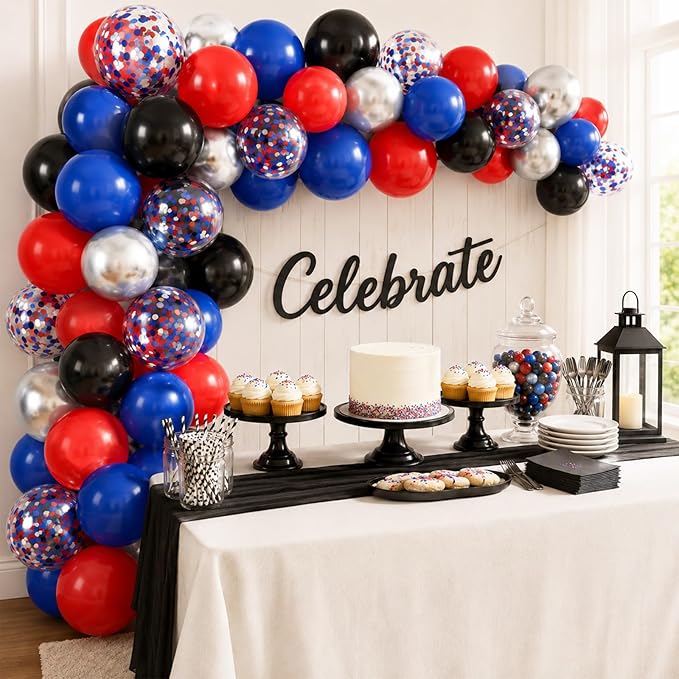 Red and Blue Balloons, 60PCS Blue Red Balloon Set, 12 Inch Patriotic Latex Metallic Confetti Balloons for Independence Day 4th of July Birthday Graduation Memorial Day Party Decor