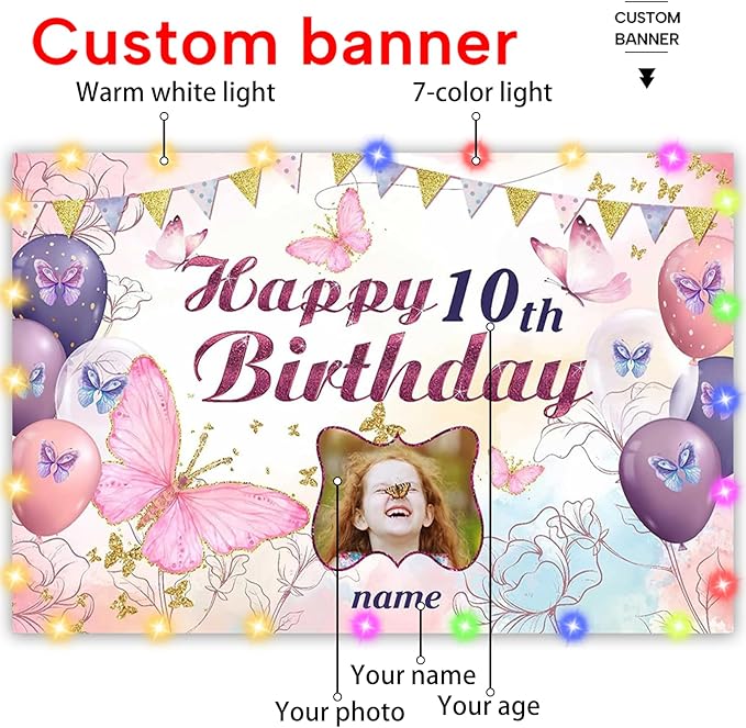 Custom Butterfly Decorations for Birthday,Personalization Butterfly Birthday Decorations Banner