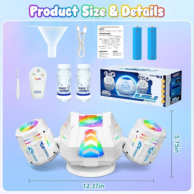 2026 RC Bubble Machine, Rechargeable Bubble Maker with 360°Automatic Rotation & 9 LED Light, 30000+ Bubbles Blower Machine Toys Gifts for Kids, Birthday Parties, Wedding, Indoor, Outdoor Activities