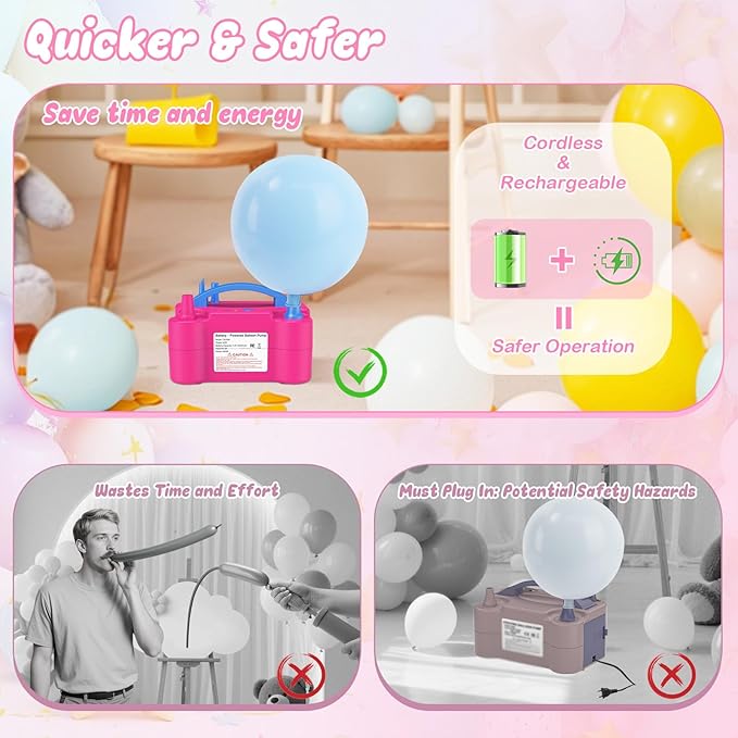 AXHJ Balloon Pump Electric, Rechargeable Cordless Balloon Air Pump with Type-C, Blower Inflator for Long Balloons, Foil Twisty Animal Latex Balloons in Birthday Party for Decorations