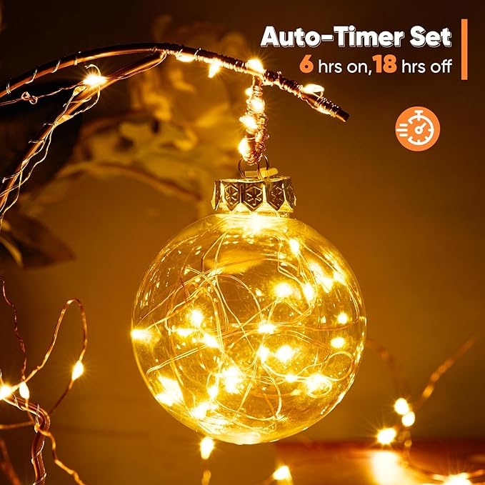 Ariceleo 2 Pack 16.4 Ft. Battery Operated Outdoor String Lights with Remote & Timer, LED Warm White Fairy Lights, Waterproof Twinkle Lights for Bedroom, Dorm, Mason Jar, Wedding, Party, Christmas