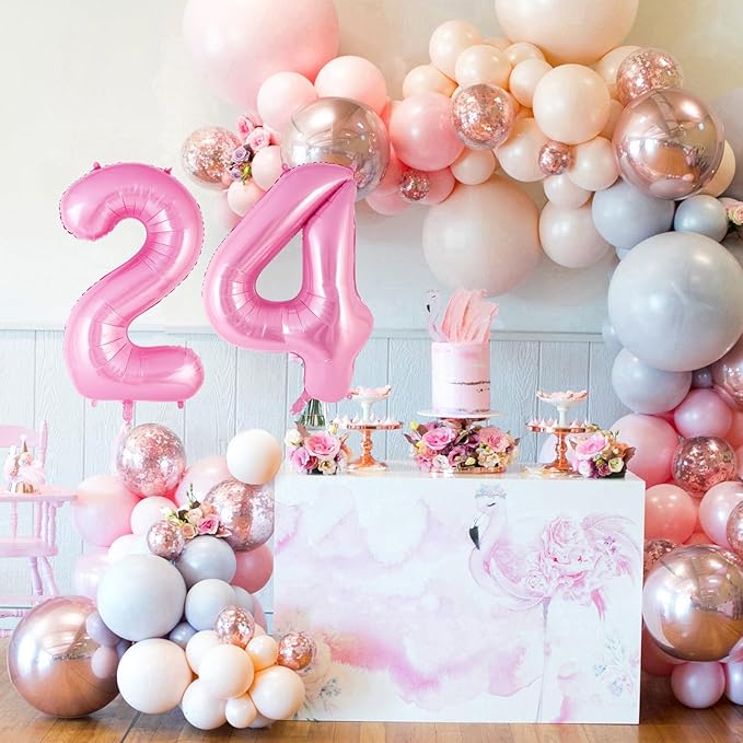 Pink Number 24 Balloons, Big Large Foil Number Balloons, Jumbo Giant Mylar Balloons for Birthday Party Decorations Supplies Anniversary (Number 24)