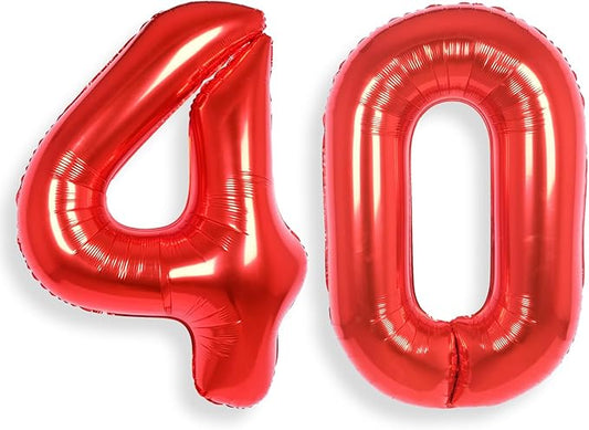 AULE 40 Inch Big Red Foil 40 Number Balloons for Women Large 40th Happy Birthday Decorations Giant Huge Helium Mylar 40rh Anniversary Party Decor