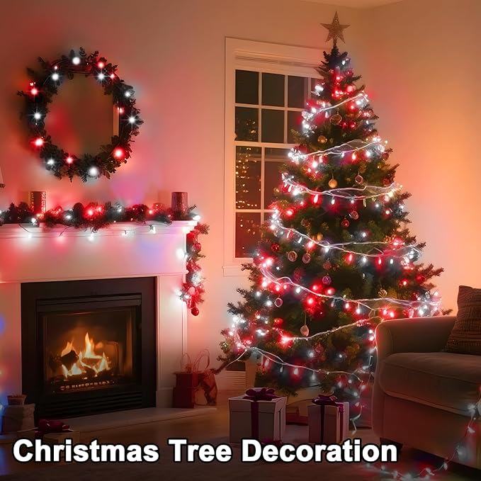 393 FT 1000 LED String Lights Outdoor Indoor, Christams String Lights Waterproof 8 Modes & Timer, Fairy Lights Plug in for Bedroom, Weeding, Patio, Party, Holiday,Christmas Decor (Red+White)