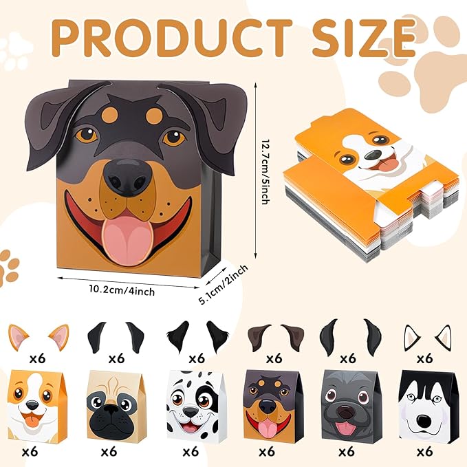 YooNotee 36 Pcs Dog Party Favors Boxes Puppy Theme Birthday Goodie Boxes Candy Gift Bags Cute Dog Party Favor Gift Case for Doggie Birthday Baby Shower Vbs Wedding Decorations