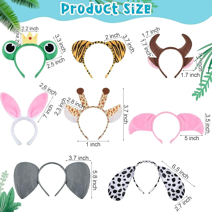 28 Pieces Safari Animal Headbands with Ears, Horns, and Hoops - Jungle Theme Birthday Photo Props for Kids and Adults