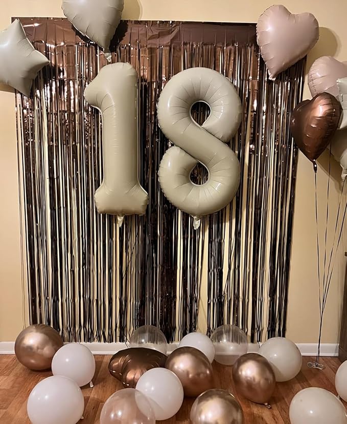 40 Inch Beige Number 8 Balloons for 8th Birthday Decorations Boys Girl, Giant Self-Sealing Cream Foil Number 0-10 White Sand Balloon for Women Men Party Anniversary Baby Shower Supplies