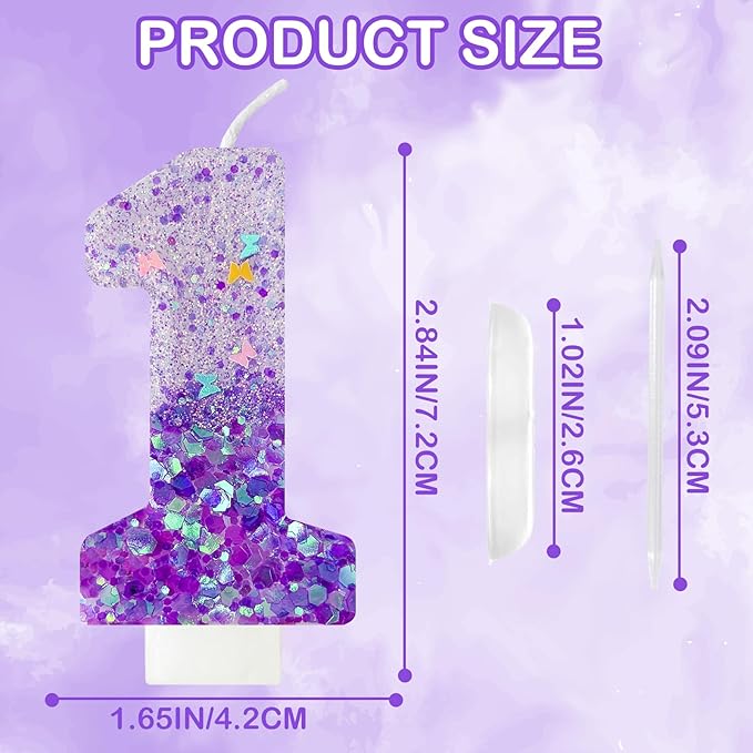 Purple Sequin Birthday Candles, Cake Number Candles, Girls 0th Birthday Decorations, Suitable for Birthday Parties, Anniversary Party Decorations(1)