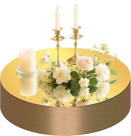 24PCS Gold Round Mirror Plates for Centerpieces, 6" Flat Gold Circle Mirror Trays for Table Decor, Acrylic Mirror Candle Plates for Table Centerpieces, Wedding Party Event Decorations, Home Decor