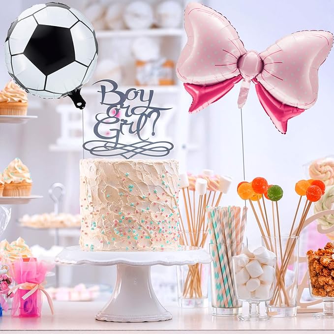 12 Pieces Gender Reveal Soccer Ball Balloons Includes 6 Pink Bow and 6 Soccer Ball Balloons Party Favors Supplies Decoration Accessories for Gender Reveal Party, Baby Shower, Birthday