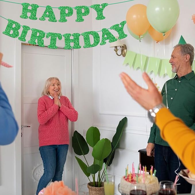 Green Happy Birthday Banner Birthday Party Decorations Happy Birthday Banner Bunting Garland Sign for Kids Boys Girls Adults Birthday Baby Shower Celebration Party Backdrops Supplies