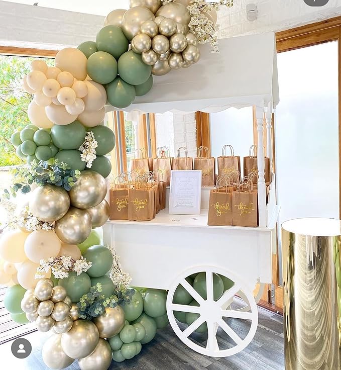Sage Green Gold Latex Balloons, 50pcs 12 Inches Sage green Sand White Metallic Gold Confetti Balloons with 1 Ribbon for Baby Shower, Wedding, Birthday Party Decorations