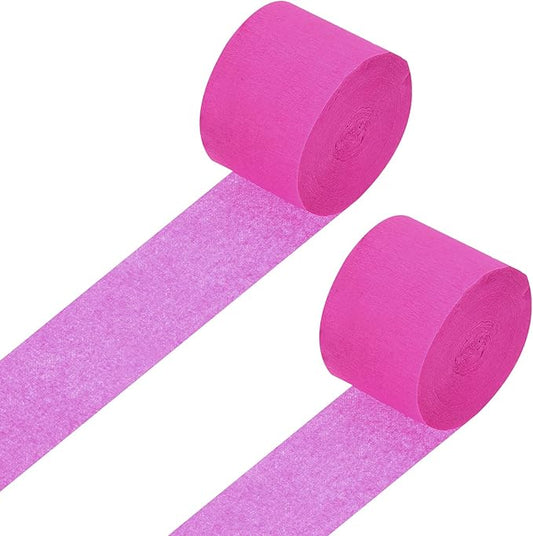 Crepe Paper Roll, Fluorescent Rose Red Crepe Paper Streamers Sheets, [for Party Streamer Decorations, Birthday Party] - 1.8 Inch x 82 ft / 2 Roll