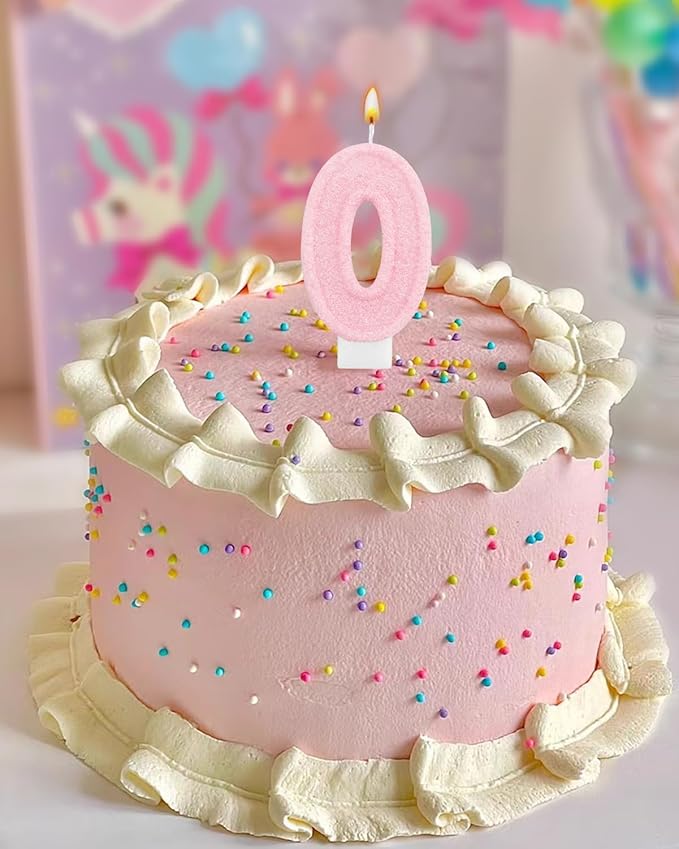 Birthday Candles for Cake, Pink Number Candles, Cake Candles with Greeting Card for Birthday Party Wedding Anniversary Celebrations (Bright Pink 0 Candle)