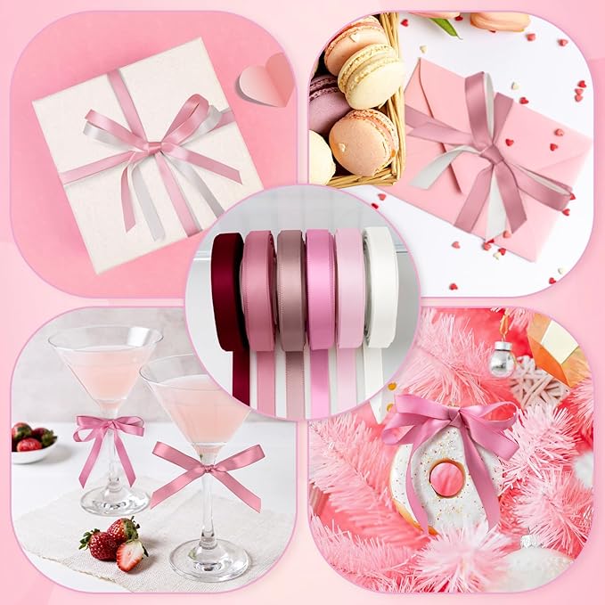 Rose Pink Satin Ribbon 3/8 Inch Wide Light Pink Dusty Rose Dusty Pink Ribbon Assorted Solid Color Double Faced Satin Ribbon for Wedding Flower Bouquet Wrapping Gift Wrapping Hair Bows Crafts