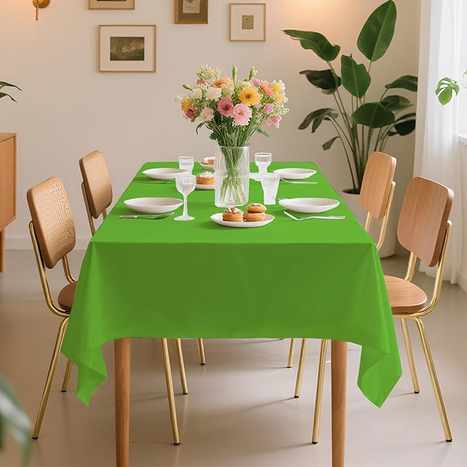6 Pack Premium Disposable Plastic Tablecloth 54" x 108" Party Table Cloths Disposable for 6 to 8 Foot Tables Indoor or Outdoor Birthdays Weddings Christmas Anniversary Buffet Table (Green)