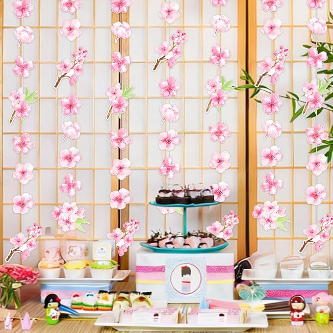 Cherry Blossom Party Supplies Cherry Blossom Garlands Floral Hanging Decorations 6 Pack Sakura Paper Garland Banners for Japanese Flower Spring Theme Birthday Baby Shower Decor