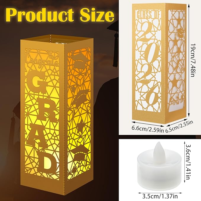 Rossesay 6 Pcs Graduation Table Centerpieces Boxes Class of 2026 Graduation Lanterns for Centerpieces with LED Candles Congrats Grad School College Photo Props for Party Table Decoration (Gold)