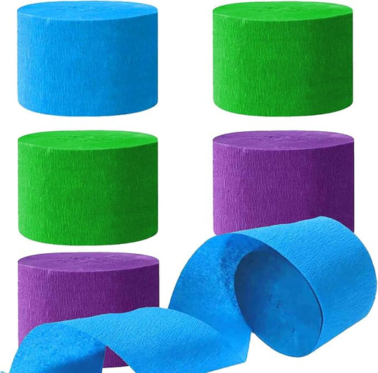 Blue Green and Purple Crepe Paper Streamers-6 Rolls Party Streamers for Blue Green and Purple Birthday Party Decorations
