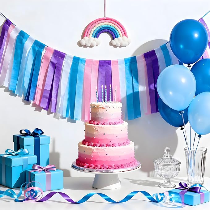 Blue Pink Crepe Paper Streamer 8 Rolls 32ft Cartoon Birthday Party Supplies Purple Backdrop Baby Shower Wedding Decorations(1.77inx32ft)