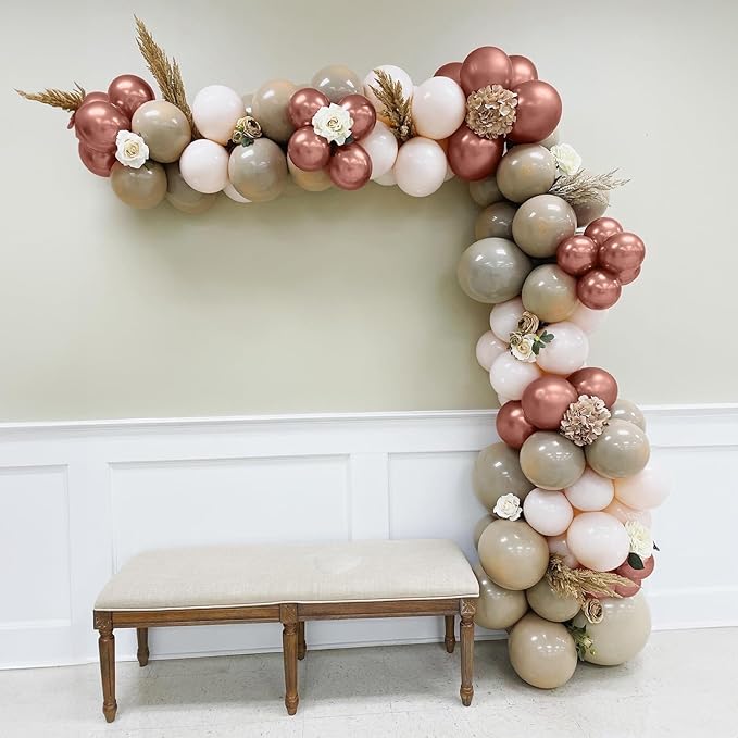 Beige Balloon Garland Kit, Neutral Nude Color Tan Metallic Rose Gold Latex Balloon Arch Kit, Apricot Cream Ivory White Sand Boho Balloon for Girl Women Birthday Baby Shower Wedding Party Decoration