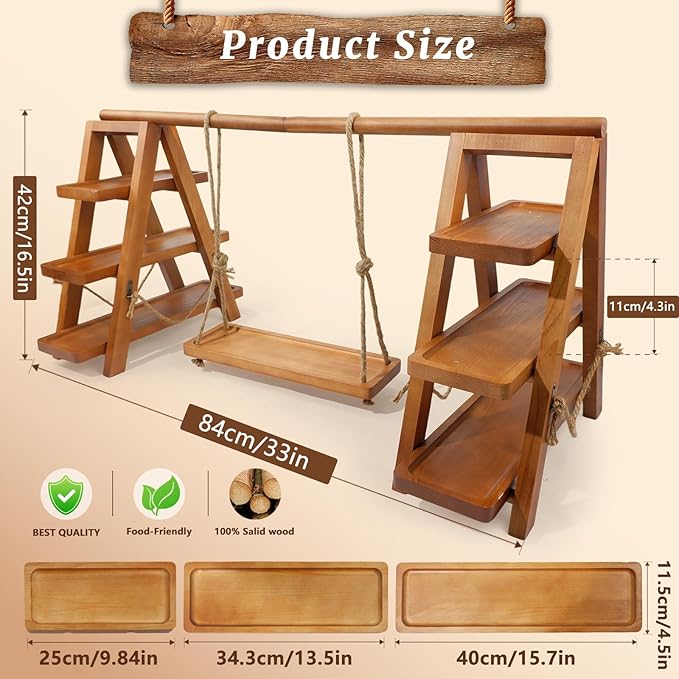 Tnstbiee Rustic 3-Tier Cupcake Stand - Wooden Desserts Stand for Cakes,Pastries &Fruits - Removable Trays& Foldable Design-Perfect for Parties Home Events and Weddings-Ideal Gift For Party Enthusiasts
