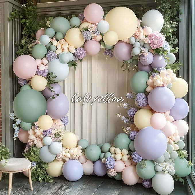 Dusty Green Pink Purple Balloons Arch Kit, Double Stuffed Pastel Balloons Dusty Pink Mist Green Ivory Lavender Balloon for Birthday Party Wedding Wildflower Flower Butterfly Decorations