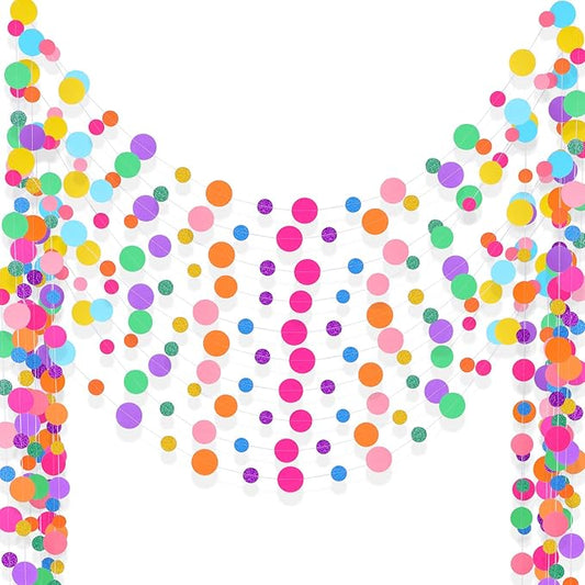 Outus 10 Pieces Colorful Circle Garland Banner Hanging Paper Dot Decorations for Classroom, Birthday Party, Baby Shower, Wedding Backdrop & Photo Booth Graduation Decor (Rainbow)