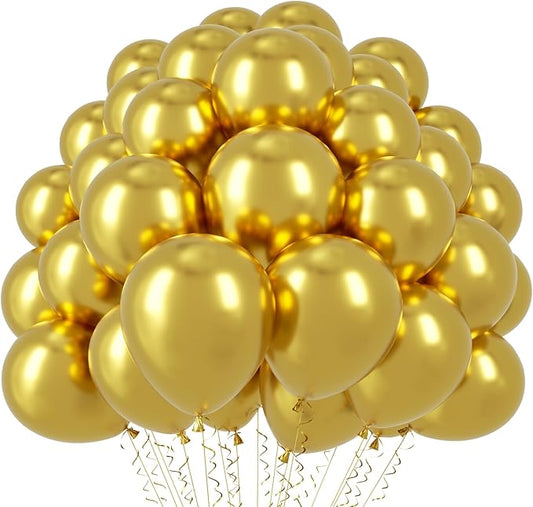 Voircoloria 110pcs Metallic Gold Balloons 12inch Chrome Gold Latex Party Balloons for Graduation, Wedding, Birthday, New Year, Baby Shower, Anniversary Party Decorations
