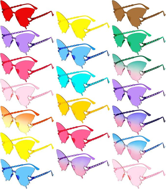 10/20 Pack Star/Heart Shape/Round/Butterfly/Cat Eye/Rectangle/Fire Rimless Tinted Party Sunglasses Color Glasses
