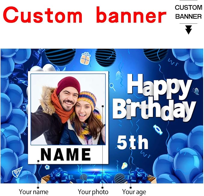 Custom Navy Blue and Gold Happy Birthday Sign Birthday Party Decorations Supplies Personalized Navy Blue Backdrop Banner (6x9ft)